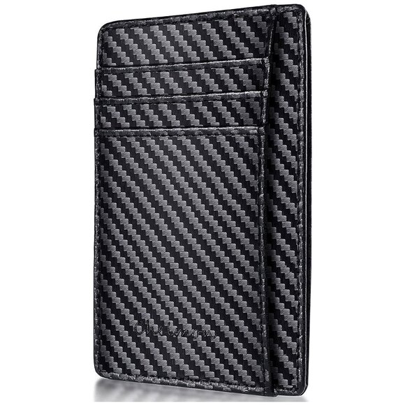 Slim Wallet for Men, Minimalist Front Pocket RFID Blocking Credit Black Carbon - Picture 1 of 8